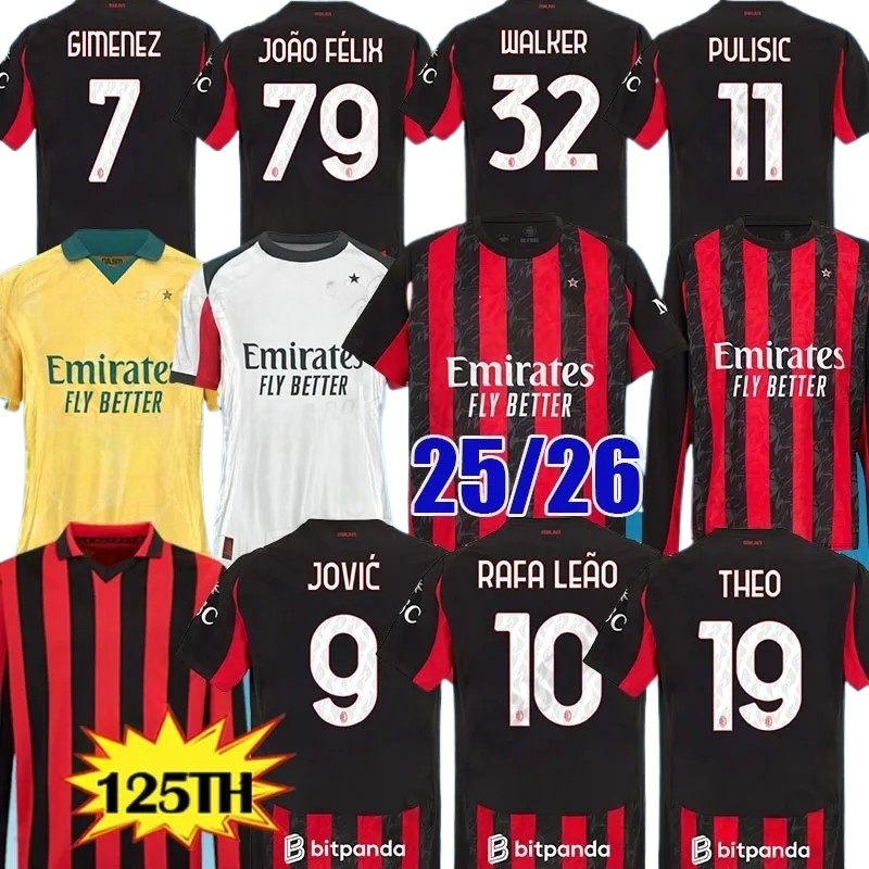 2025 2026 maglia milan ac Soccer Jersey RAFA LEAO THEO GIROUD PULISIC maglia ac Player jersey CHEEK AC soccer milan 25 26 jersey 125TH Anniversary GK long sleeve