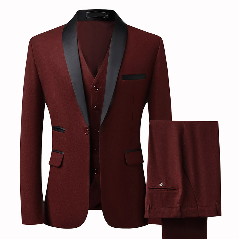H293 Groom Suit Men's Three-piece Slim Korean Wedding Dress Business