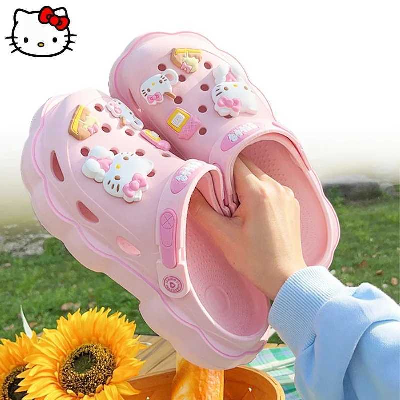 Sanrio Sanrio Slippers Hello Kitty Cinnamoroll Summer Shoes Beach Sandals Kuromi Flip Flops Outdoor Soft Sole Fashion Gift Girl Women w250528