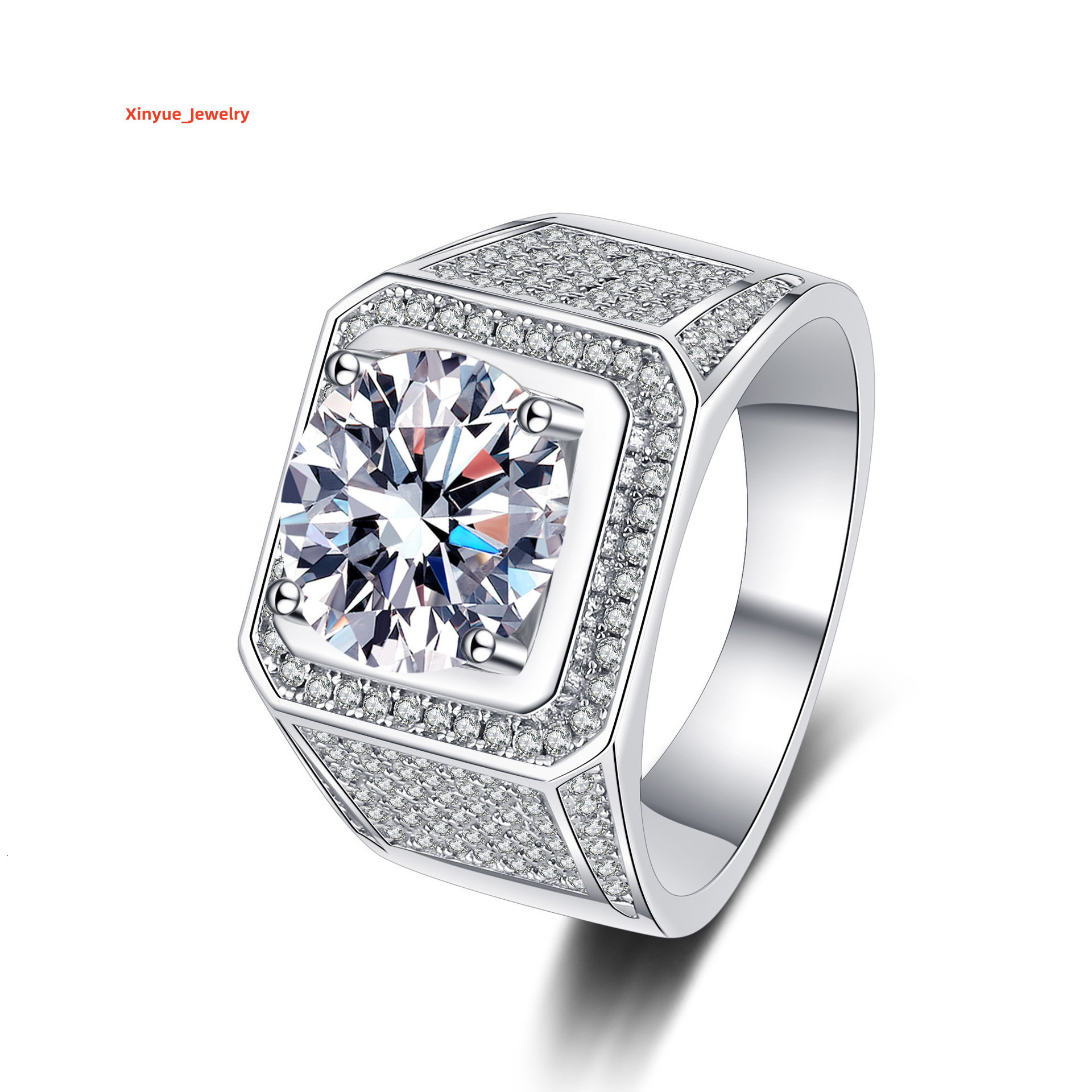 Factory Wholesale Luxury 925 Sterling Silver Moissanite Engagement Ring Iced Out Hip Hop Style for Men