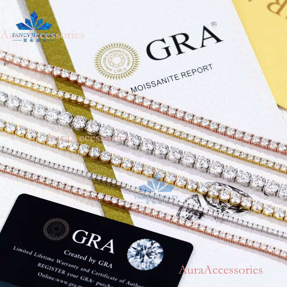 Ready to Ship Sterling Sier Hip Hop Tennis Chain VVS Moissanite Dia Necklace in 2mm 3mm 4mm 5mm 6.5mm Sizes