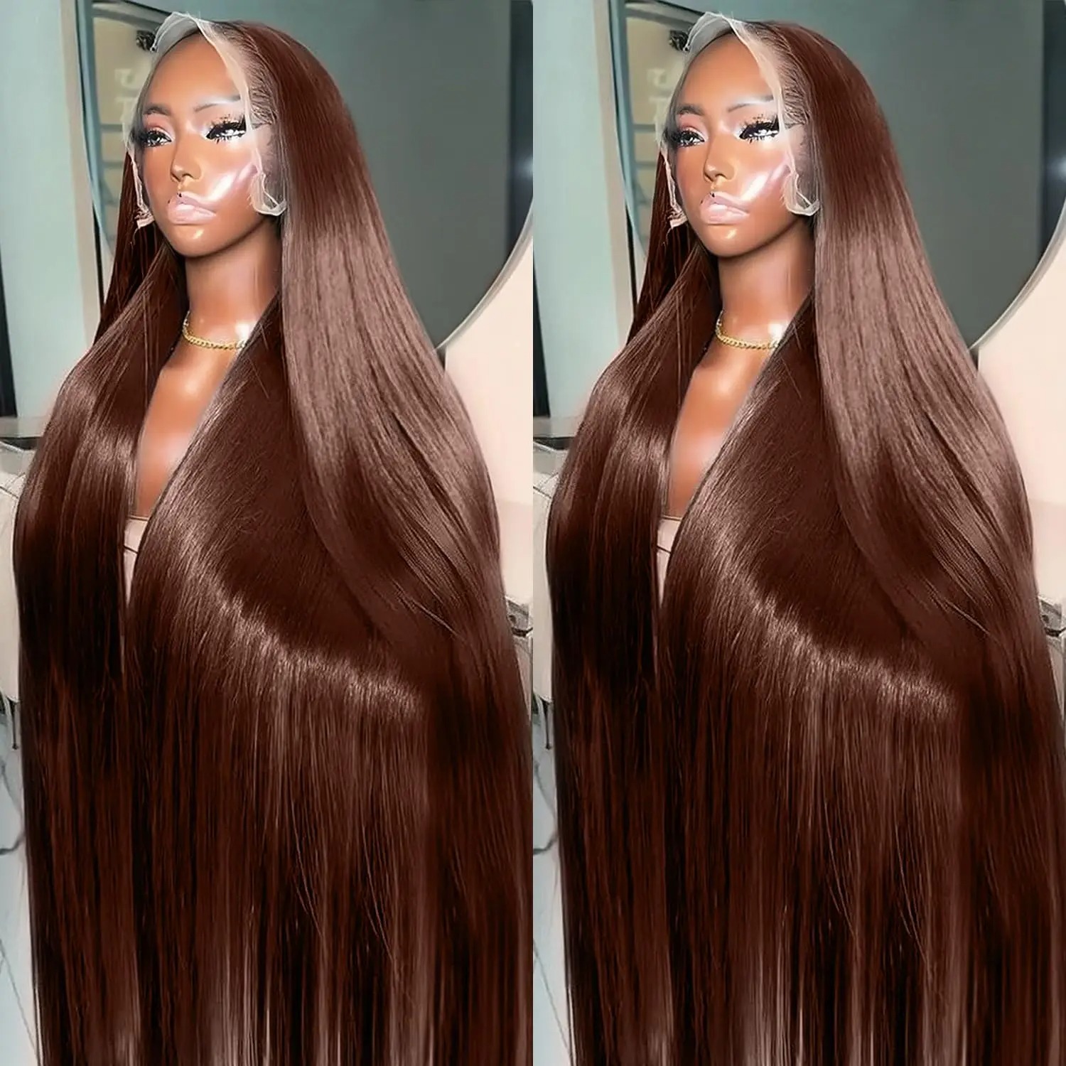 Chocolate Brown Straight Lace Front Wigs 13x6 Transparent Lace Frontal Wig Pre Plucked 13x4 Brazilian Human Hair Wigs 200% Synthetic Lace Front Wigs