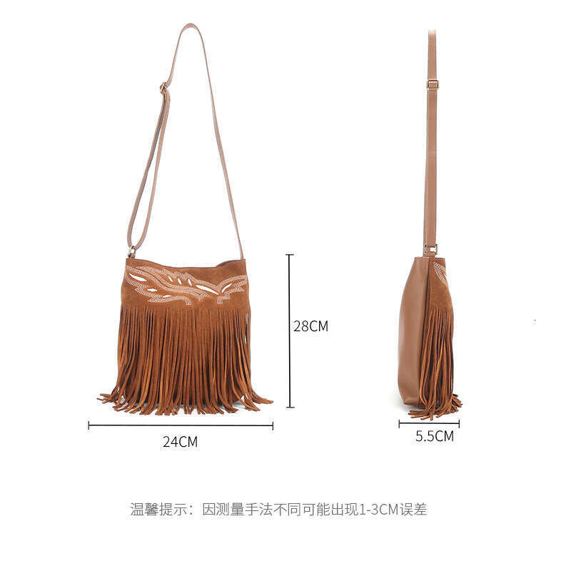 Niche Embroidered Shoulder Simple Crossbody for Women 2023 Autumn Winter New Genuine Leather Matte Tassel Bag