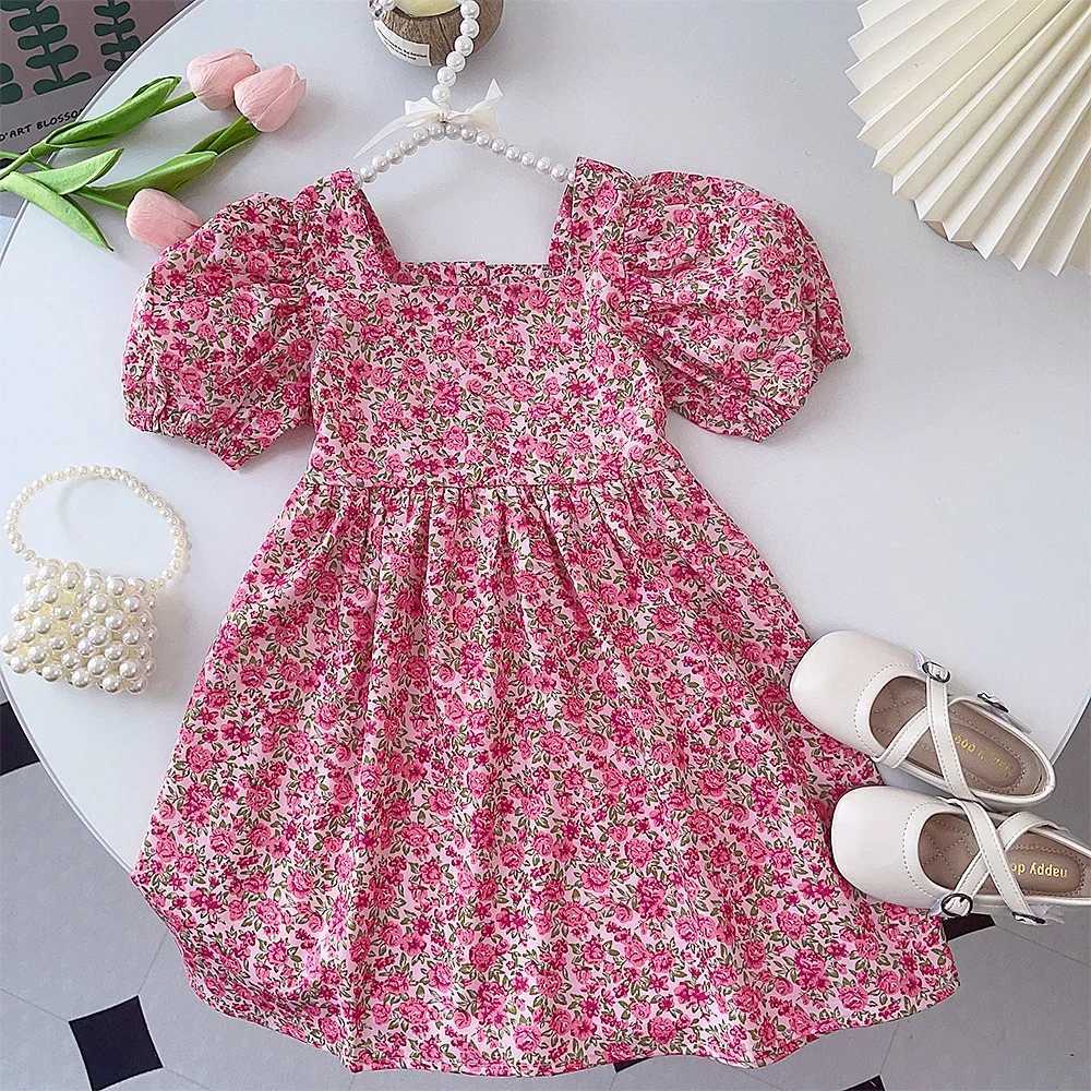 Summer New Dress for Girls Solid Color Girl Dress Fashion Floral Square Collar Childrens Dress Childrens Wear X250528