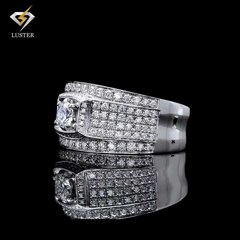 Luster Jewelry Wholesale Customized Design Jewellery 10k/14k/18k Real Gold Ring VVS Iced Moissanite Men Ring