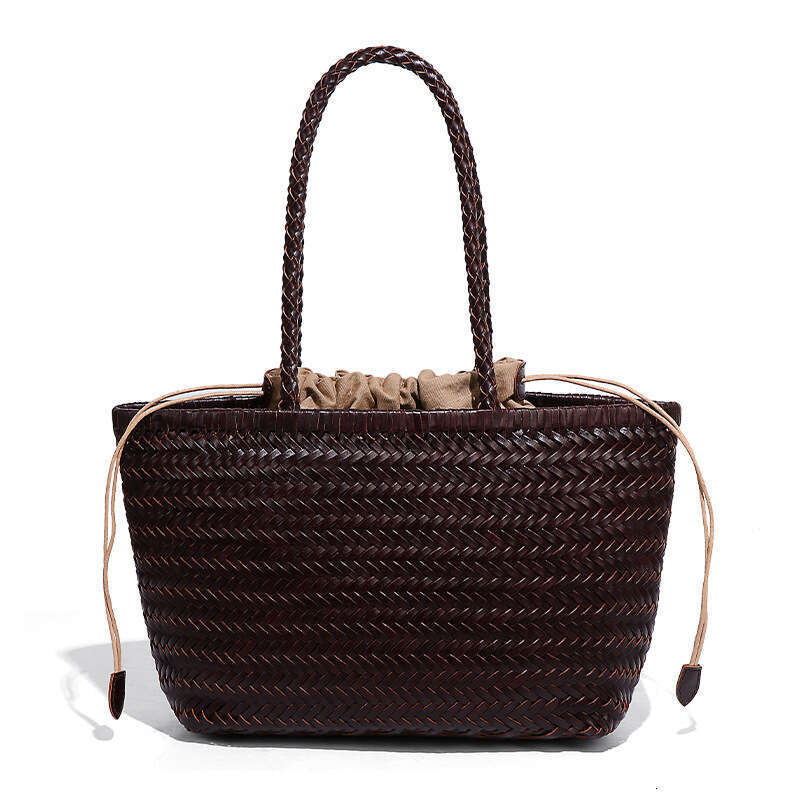 Tote Bag Braided Handbag Niche Design Genuine Leather Handbag Handwoven Single Shoulder Crossbody Mother Daughter Woven Rattan Bag Shoulder Bag