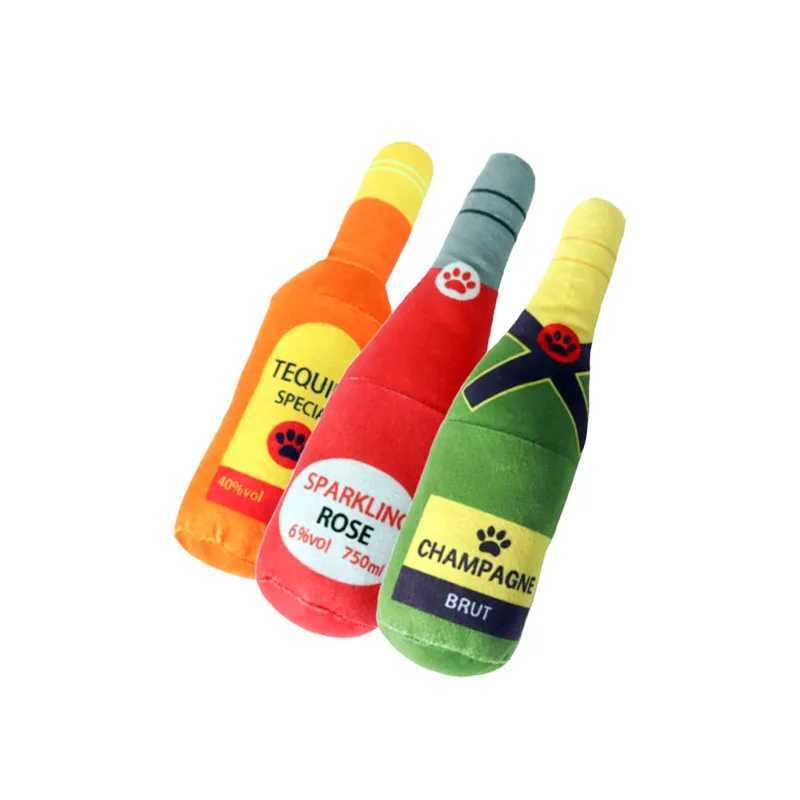 Funny Plush Dog Toys Beer Bottle Shaped Small Large Dogs Squeak Sound Clean Teeth Chew Toy Pets Interactive Playing Supplies Y250528