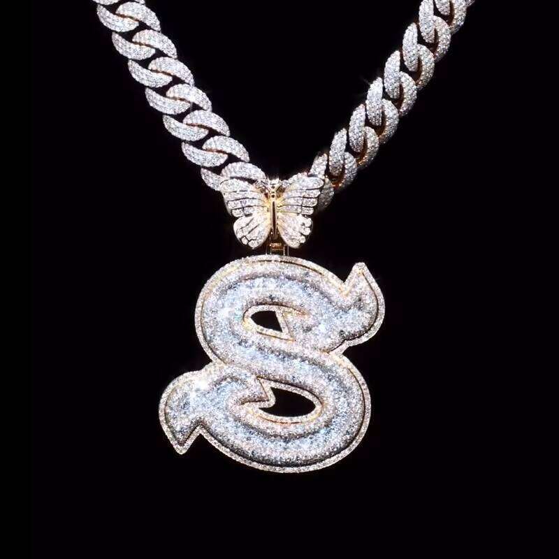 Hip Hop Jewelry Custom Initial Letter Sterling Sier Gold Plated VVS Moissanite Dia Iced Out Pendant