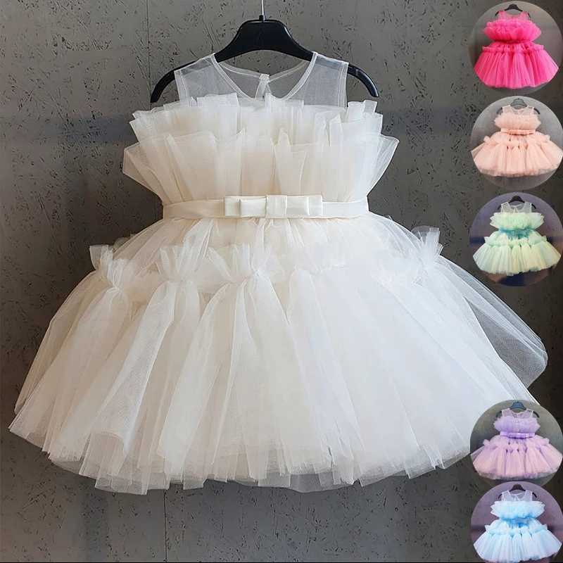 Baby Girls Tulle Princess Dress Flower Elegant 1st Baptism Birthday Party Ball Gown Sleeveless Kids Wedding Evening Formal Dress X250528