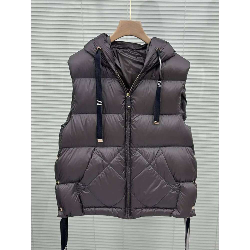 Schinteon Women 90% White Duck Down Vest with Hood Casual Sleeveless Jacket Simple Solid Color Fashionable Autumn Winter Top New