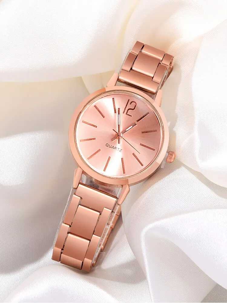 2pcs Womens Fashion Simple Steel Band Quartz Watch+LOVE Bracelet SetXJ250527