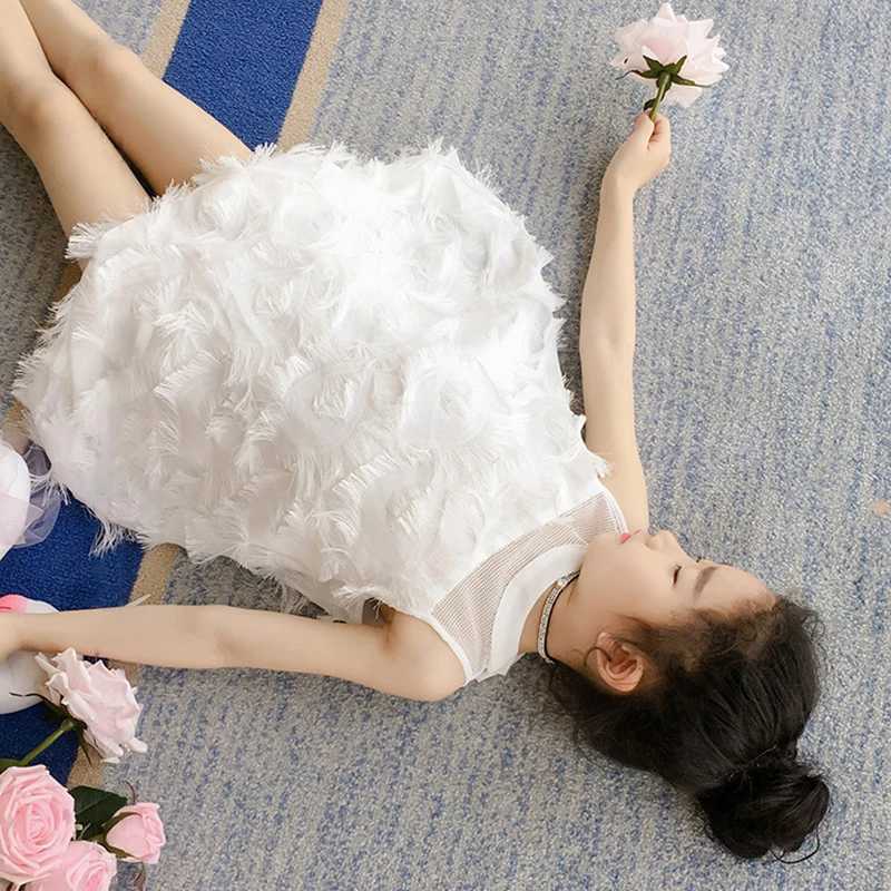 Summer Girl Dress For Very Elegant Party Trend Feather Princess Evening Dress Young Children Clothes 3 To 13 Years Kids Costume X250528