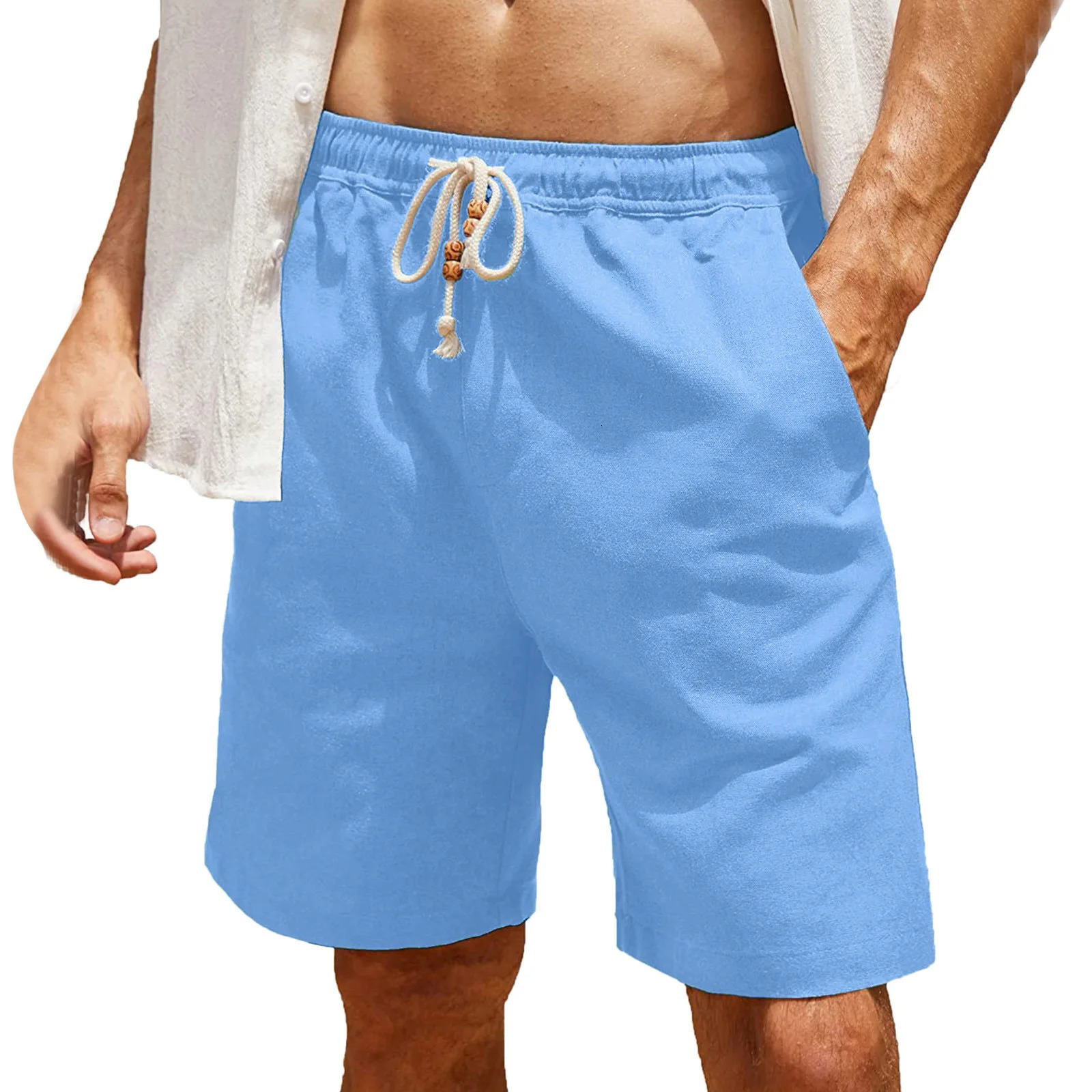 Mens loose shorts summer mens shorts cotton linen lace up oversized pocket casual shorts 250520