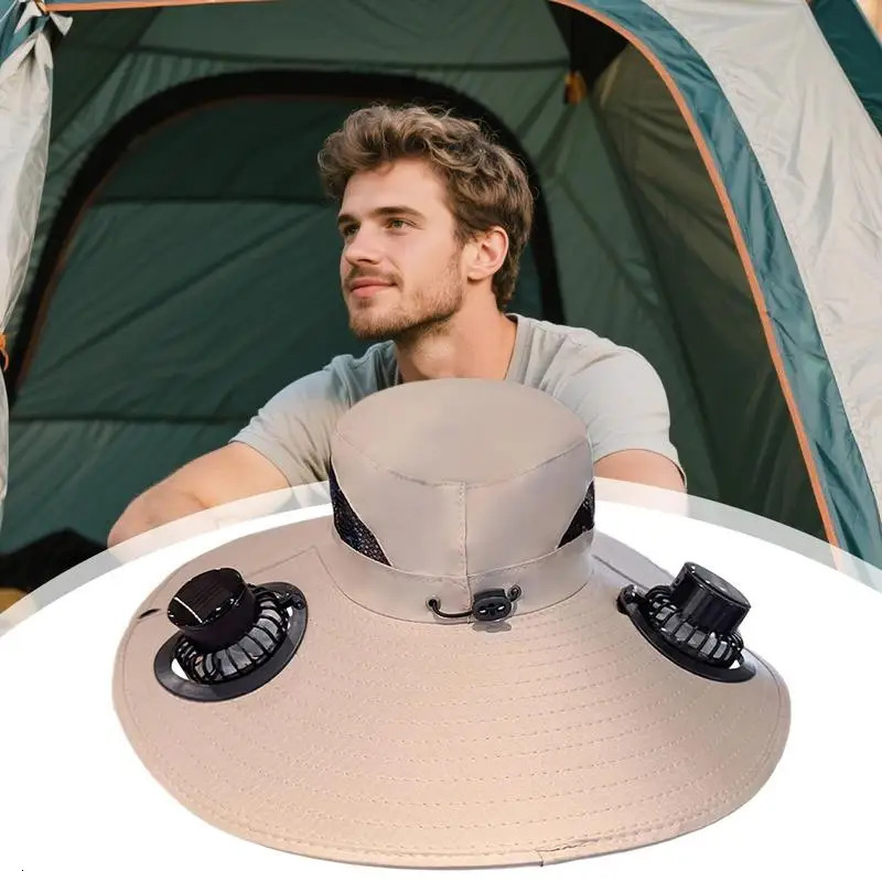 Solar Panel Fan Hat Bucket Hat Wide Brim UV Protection Headwear Outdoor Sports Gear for Women Men Beach Vacation Fishing Hiking 250526