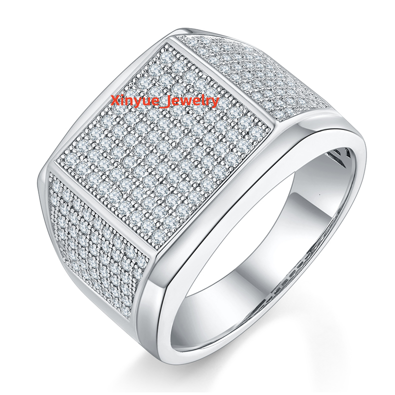 Wholesale Custom Iced Out Hip Hop Cuban Link Ring VVS D-color Moissanite Diamond Ring Gold Plated 925 Sterling Silver for Men