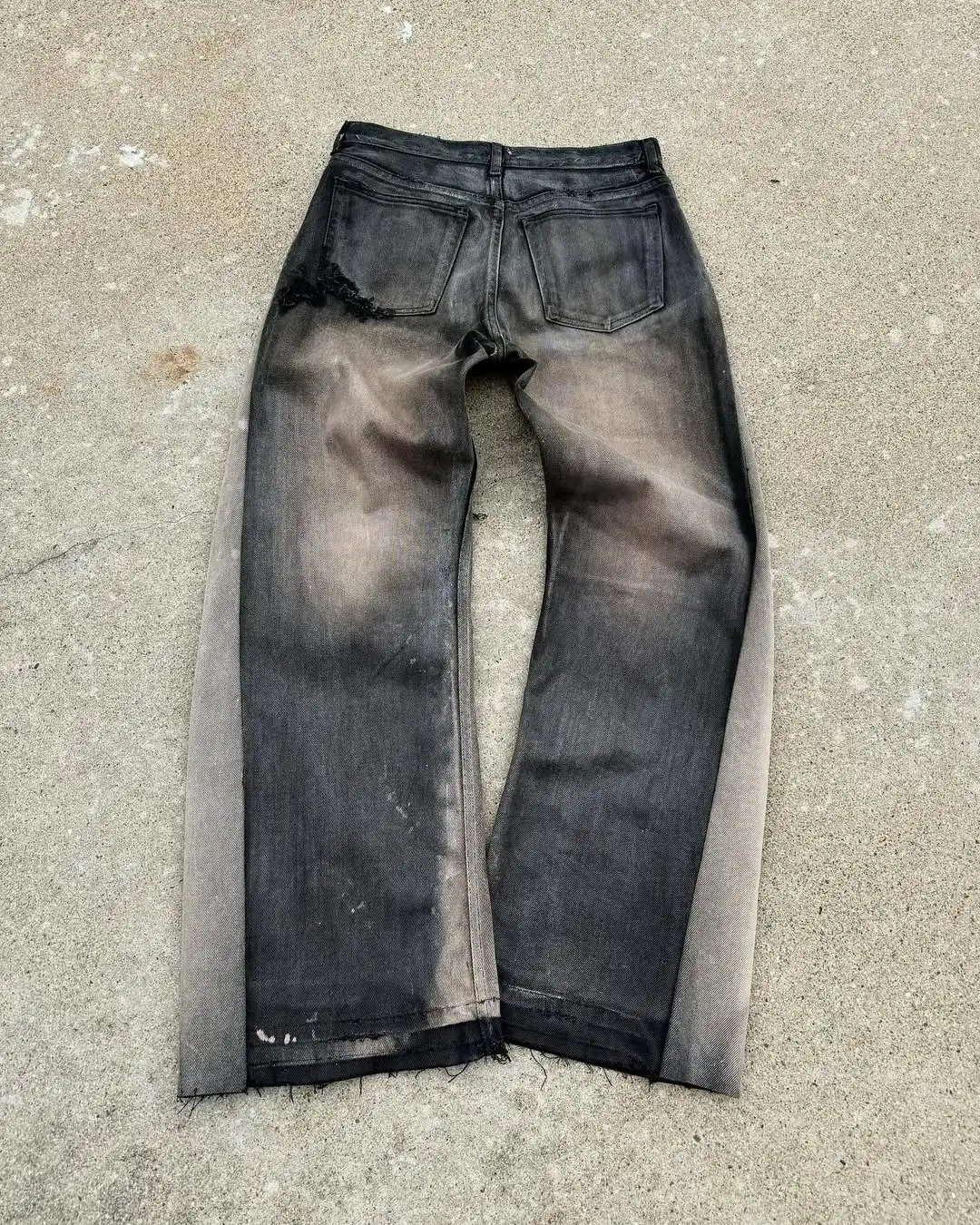 American Hip Hop Mens Jeans High Waist Frayed Patchwork Embroidery Micro Flared Jeans Spring Street Clothing Loose Floor Pants 250526
