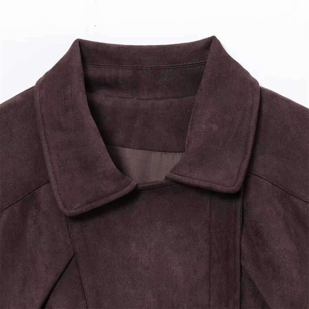 UNIZERA women's spring summer new fashion, simple and versatile suede motorcycle style jacket with belt