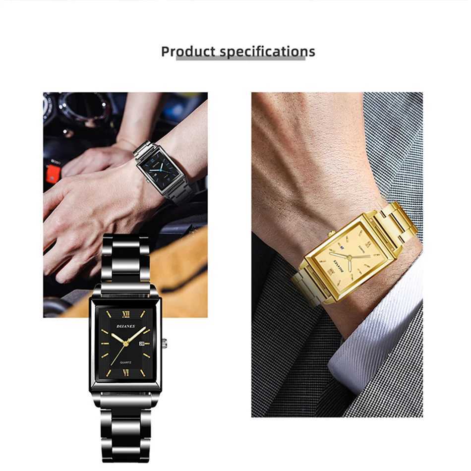Top Brand Luxury Watches for Men Fashion Quartz Wristwatch Square Gold Stainless Steel Watch Band Business Clock Gold Watch XJ250527