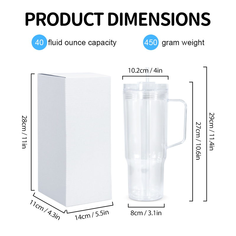 40oz double walled snow globe plastic tumblers with handle plugger straw lid pre-drilled transparent plastic mugs DIY vinyl DTF glitters