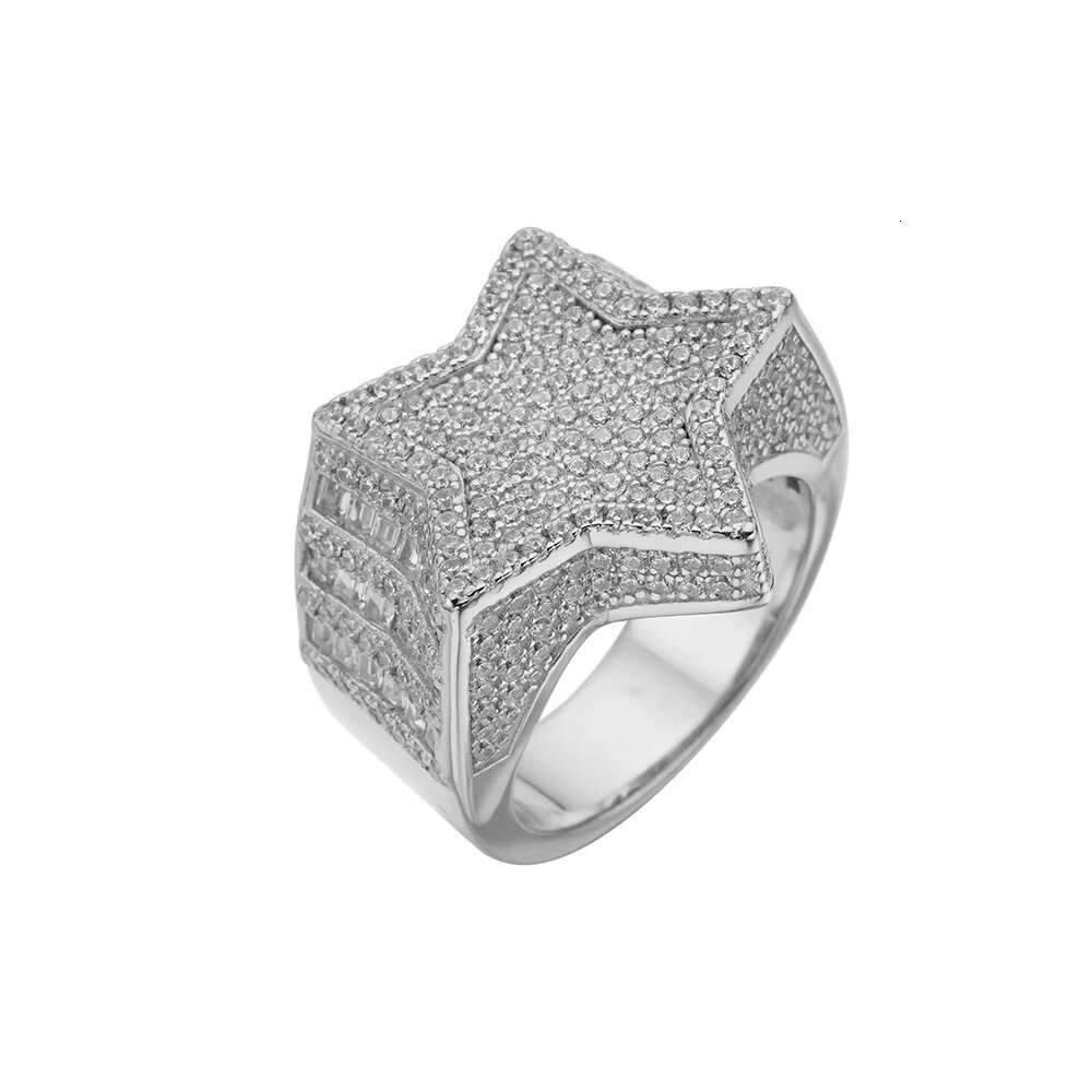 Hiphop Classic Custom Jewelry Iced Out VVS Moissanite Diamond Gold Plated 925 Sterling Silver Star Ring for Men
