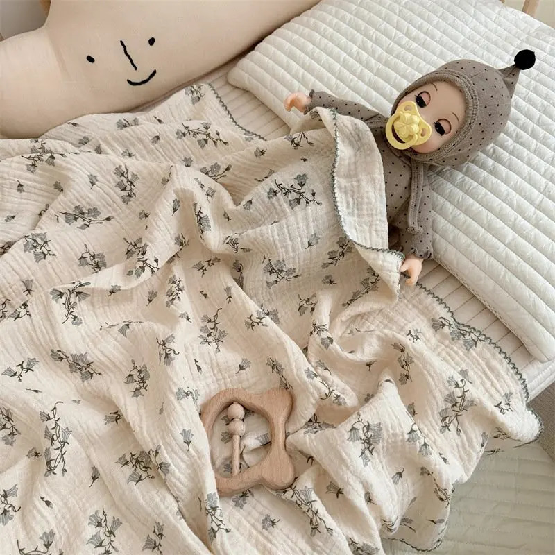 2Layer Blanket for born Baby Floral Cotton Muslin Swaddle Thin Baby Summer Blanket Infant Toddler Baby Bath Towel100X100CM 250527