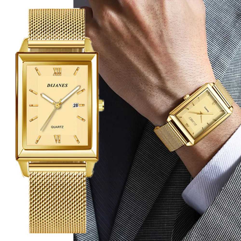 Top Brand Luxury Watches for Men Fashion Quartz Wristwatch Square Gold Stainless Steel Watch Band Business Clock Gold Watch XJ250527