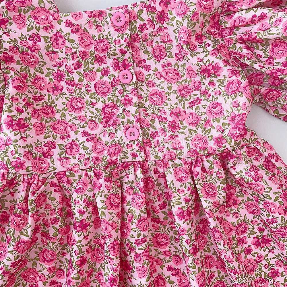 Summer New Dress for Girls Solid Color Girl Dress Fashion Floral Square Collar Childrens Dress Childrens Wear X250528
