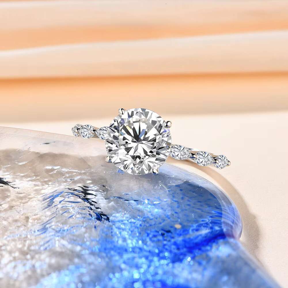 New Design D Color Vvs Moissanite Ring 925 Sterling Silver Diamond Round Shape Engagement Ring for Women