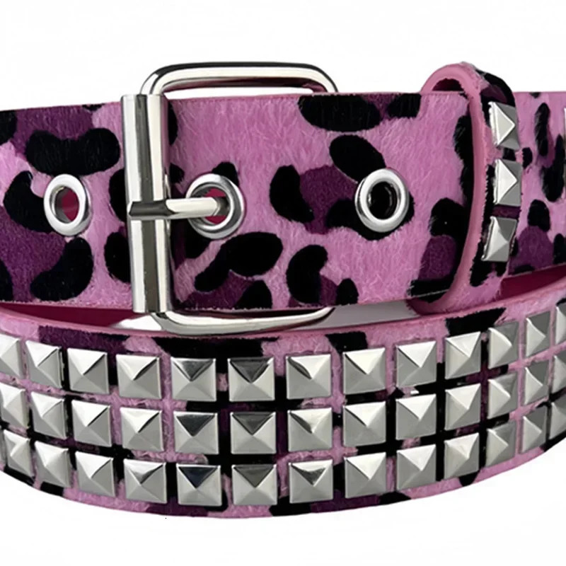 Women Camouflage Leopard Belts Heavy Metal Belt Y2K Rivet Inlay Faux Leather Belt Punk Hip Hop Rock Air Eye Jeans Decoration 250520
