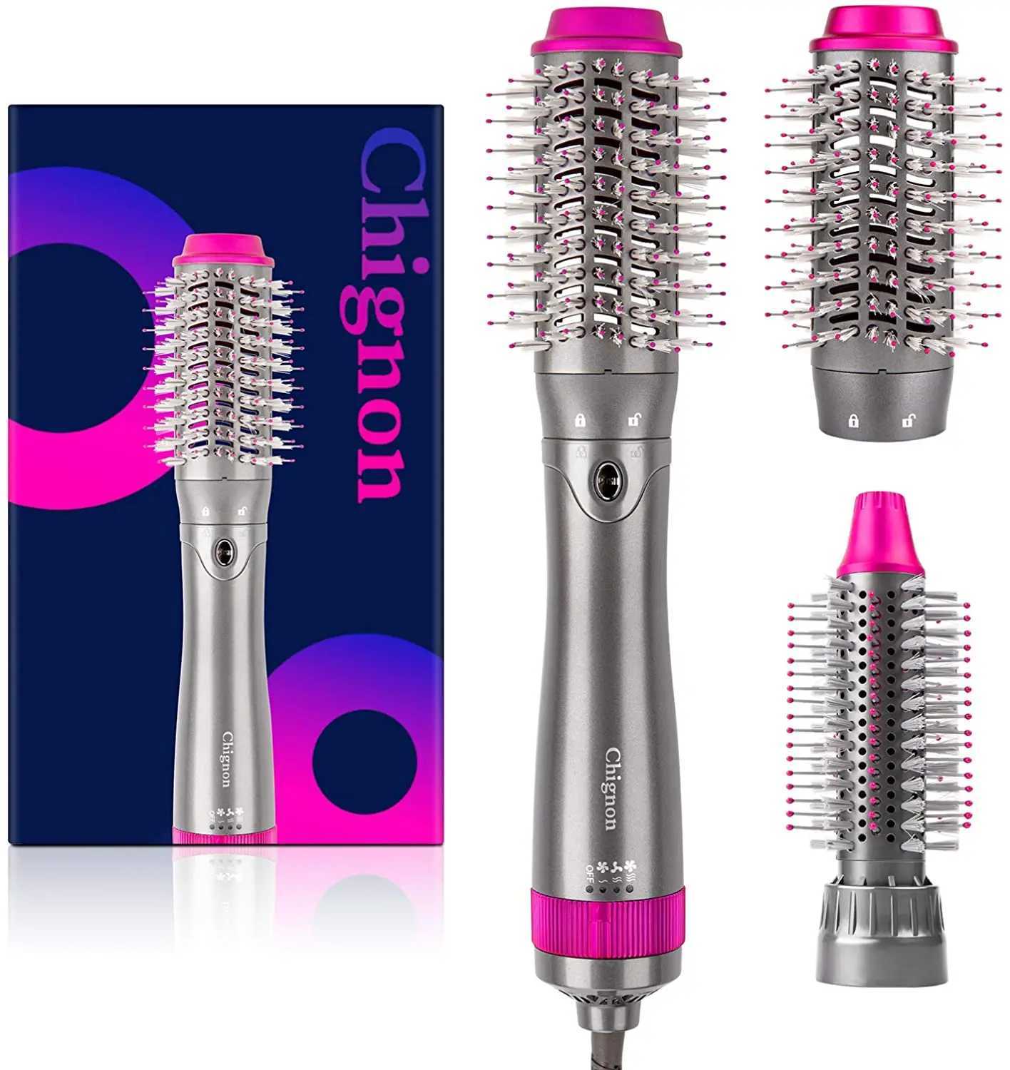 3th with Interchangeable Head Hair Straightener Curler Comb Brush One Step Styler and Volumizer Ion Blow Dryer S25528