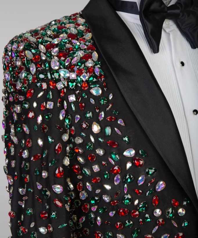 Colorful Beads Mens Wedding Tuxedos Shawl Lapel Slim Fit Groom Formal Tailored Party Birthday Wear 2 Pieces Black Pants