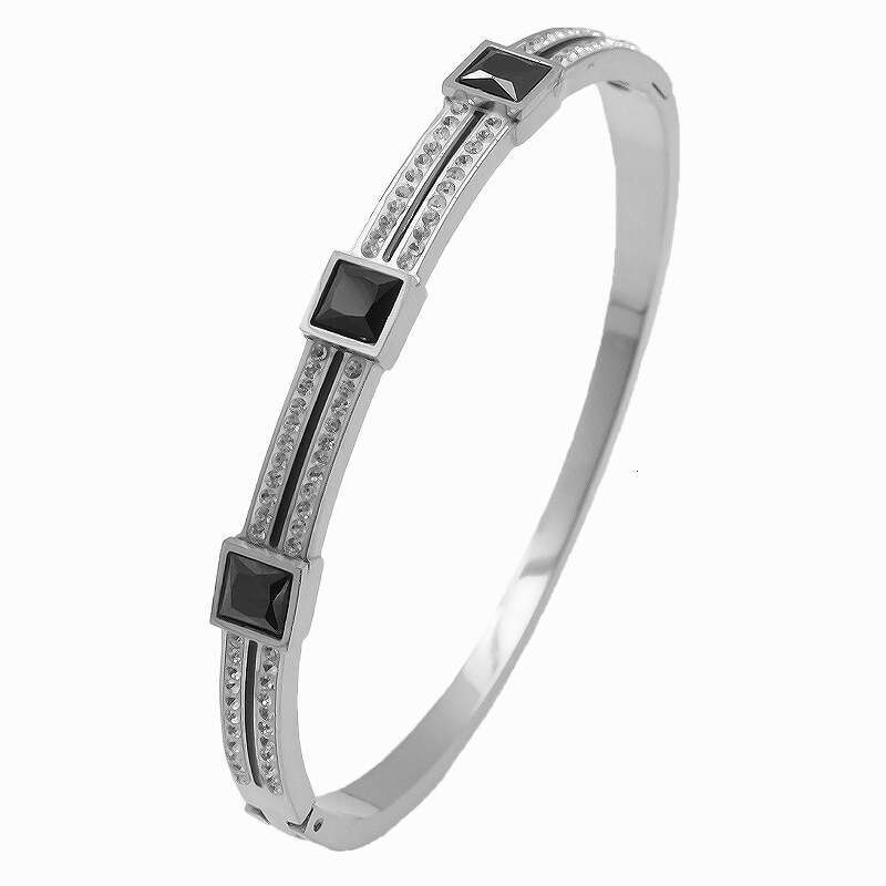 Stainless Steel Square Inlaid Rhinestone Black Electroplated Trendy Simple Style Women's Bracelet