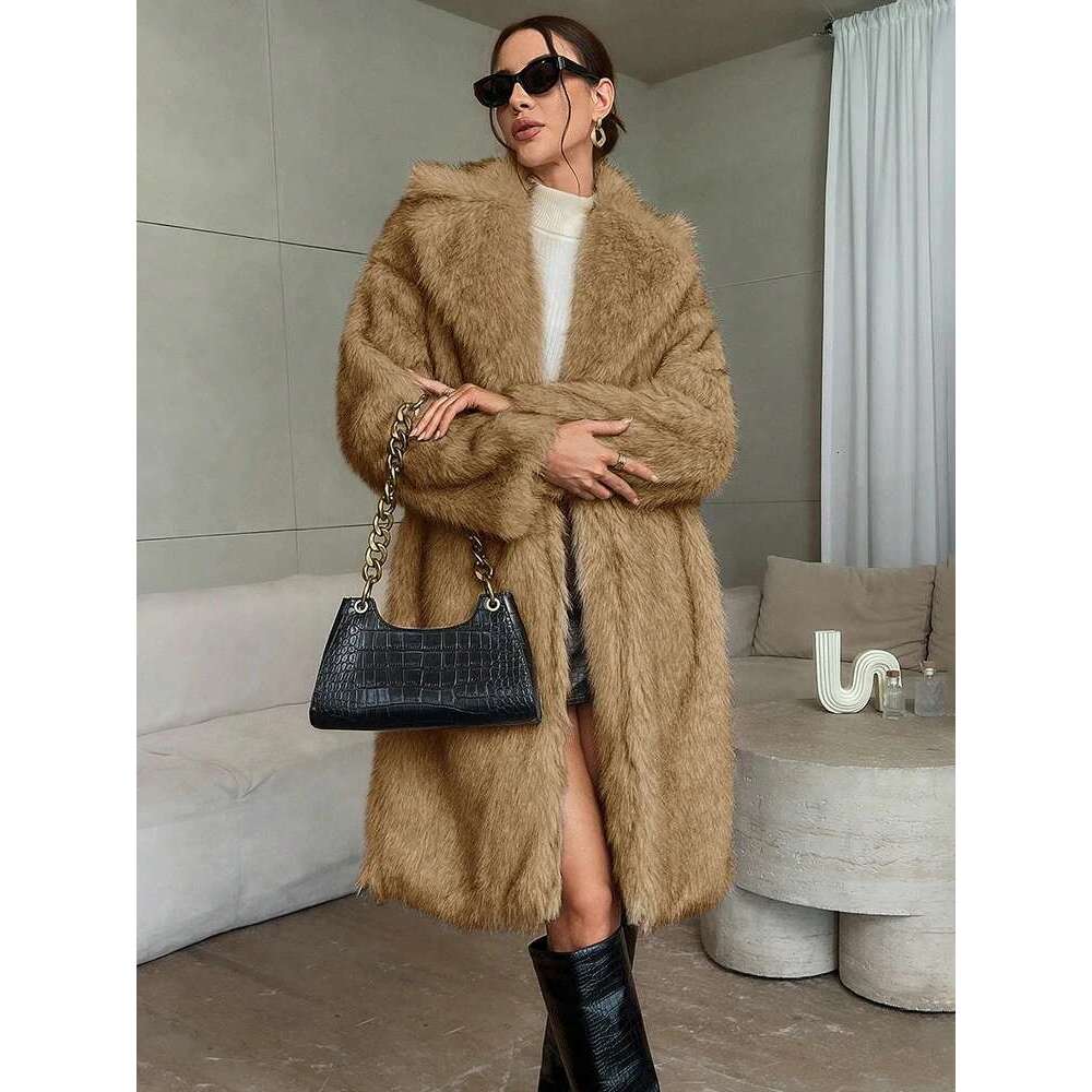 TARUXY Fashion Faux Fur Coat Warm Lady Lapel All Match Covered Button Loose Casual Streetwear Long Women's Coats 2025 New Winter