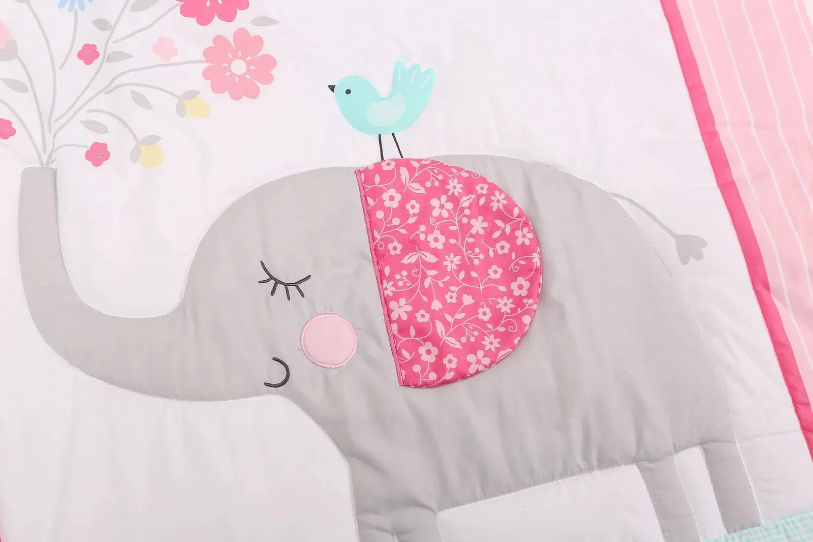 3 Pcs Baby Crib Bedding Set Pink Elephant Including Quilt Sheet Skirt Kit Bedsheet Pillowcase 250517z