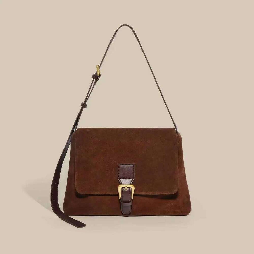 Genuine Leather Women Tote Retro Temperament Suede Underarm Bag Large Capacity Commuter Frosted Cowhide Shoulder Crossbody Pack