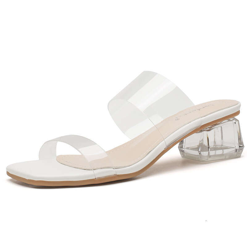 One-Strap Transparent Sandals for Women 2025 Summer New Fashion Internet Celebrity Fairy Style Crystal Chunky Heel High Heels