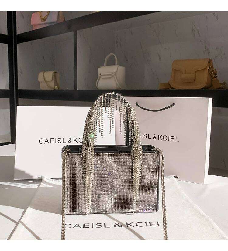 Glitter Shiny Rhinestone Dia Evening Wedding Party Clutch Purse Bling Tassel Women Handbag Shoulder Messenger Bag