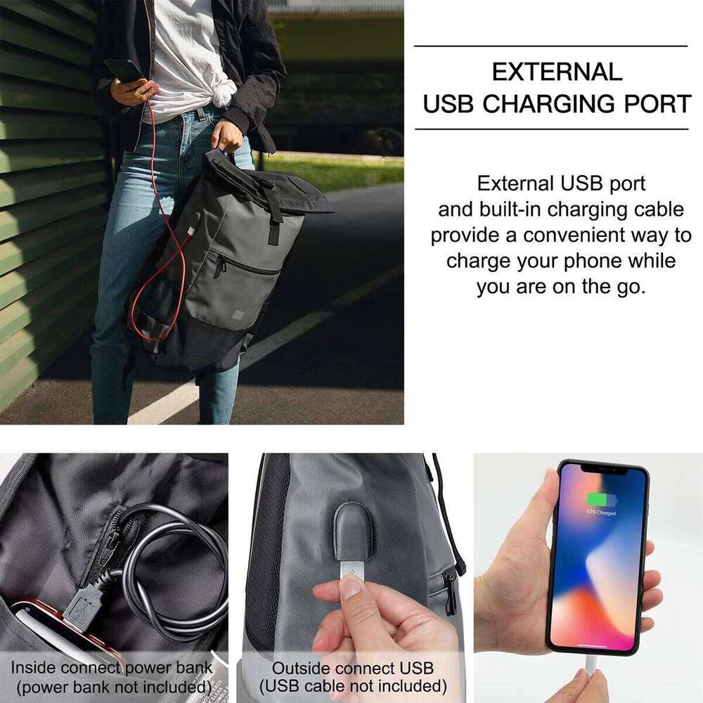 EverVanz Roll top Travel Waterproof PU Rucksack Men Women 17 Inch Laptop Bag Stylish College Backpack Schoolbag