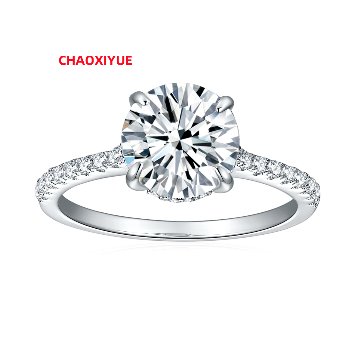 Wedding Ring 1.5CT Round Brilliant Pure White Moissanite Diamond 925 Silver Gold Plated Custom Moissanite Ring