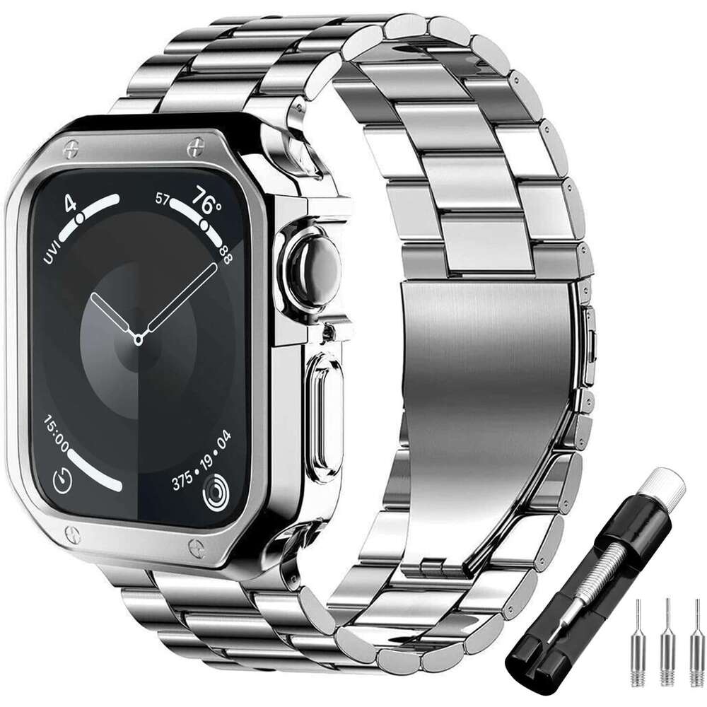 Compatible with Apple Watch Metal 49mm 46mm 45mm 44mm 42mm 41mm 40mm 38mm Stainless Steel Band Men's Sports Wristband and TPU Soft Case for iWatch Ultra SE