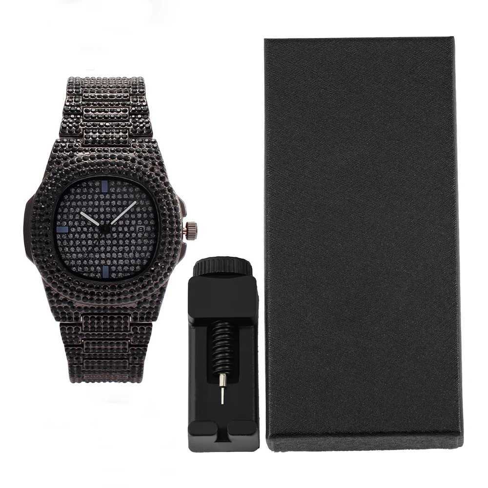 1pc Men Women Quartz Watch Iced Out Hip-hop Punk Full Diamonds Wrist Watch Bundled Size Adjuster Stylish Party Jewelry Gift Box XJ250527