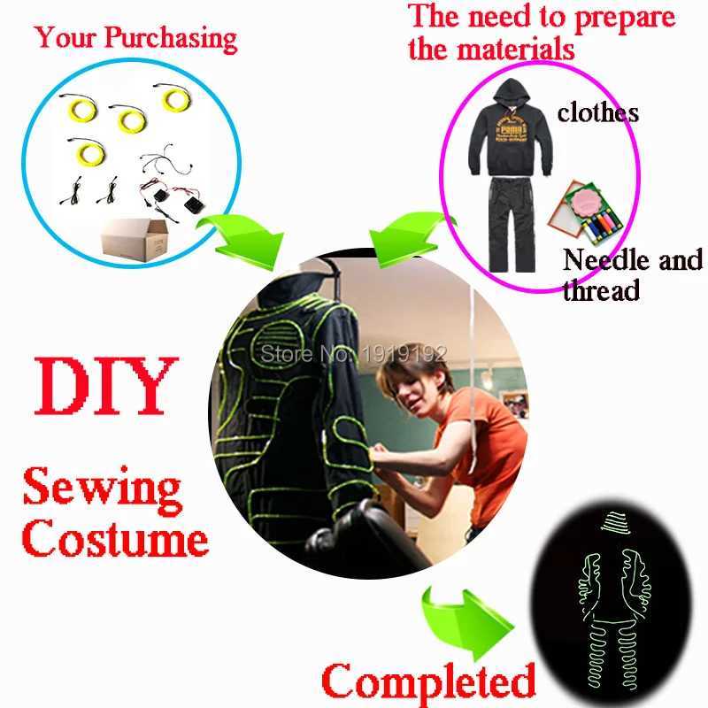 DIY Glowing EL Costume Accessory EL Wire Neon Light DIY Material Self-Make Fluorescent Clothes Luminous Costumes For Dance W250528