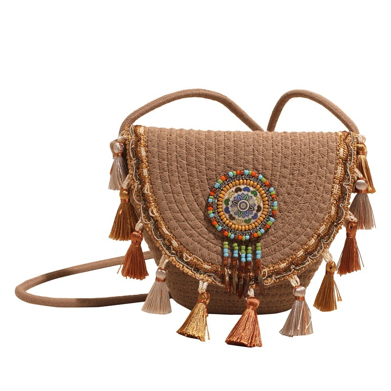 Luxury Brand Designer Bag Bohemian Style Grass 2025 Summer New Woven Hand-Held Tassel Letter Package Single Shoulder Crossbody Women's Bag