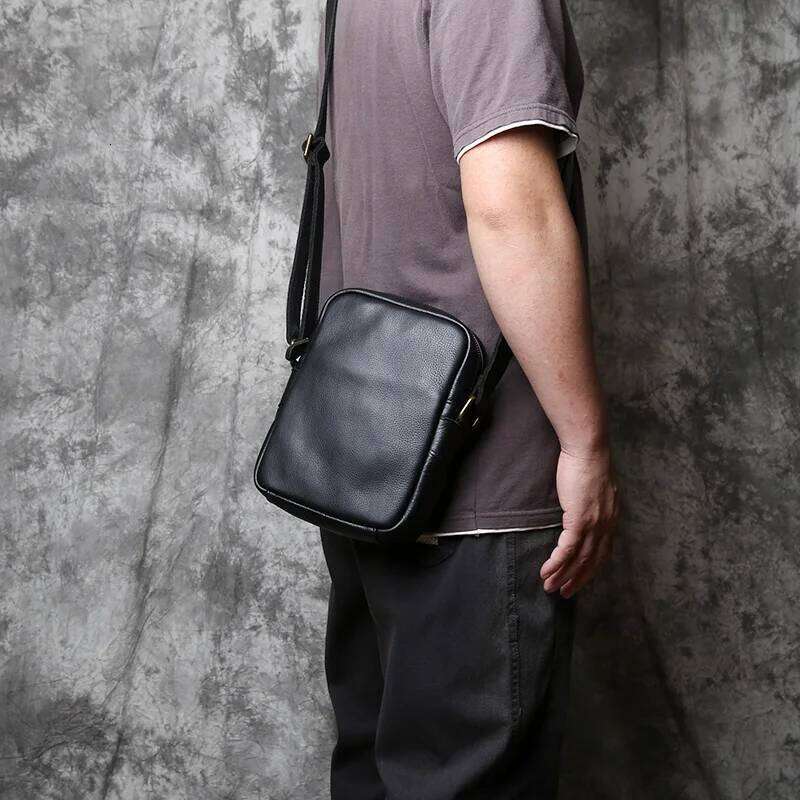 NZPJ Genuine Leather Men's Shoulder Casual CrossbodyBag Natural Cowhide Vertical Men Trend Tablet Computer Bag