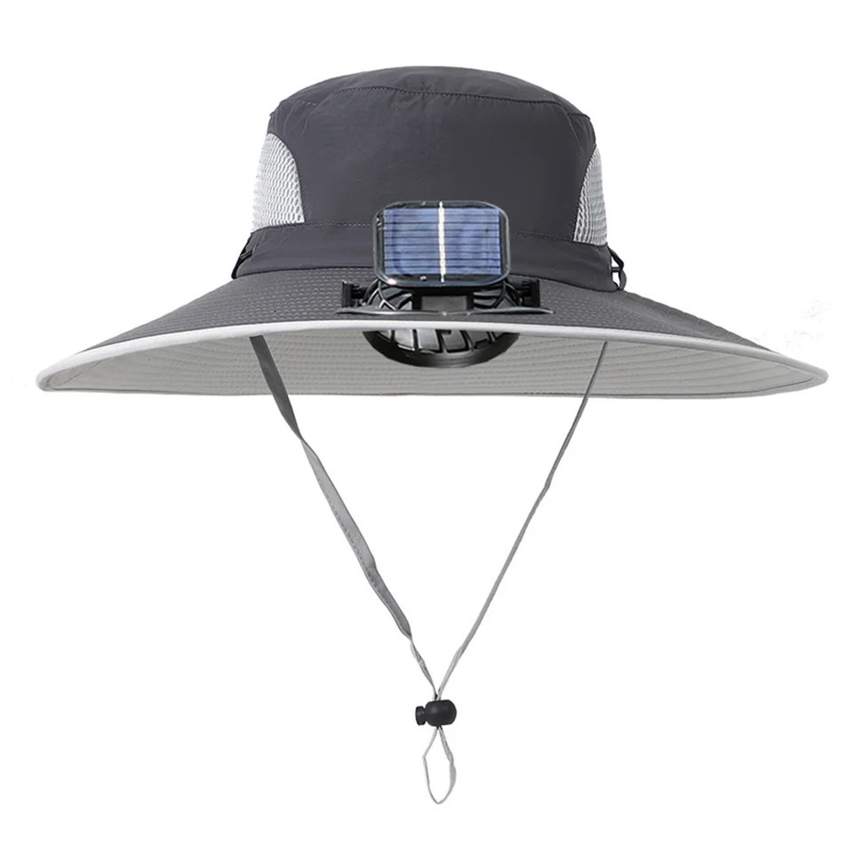 Summer Solar Fan Hat Outdoor Camping Fishing Hiking Sunscreen Fisherman Hats Men Women Brim Uv Waterproof Bucket Cap 250526