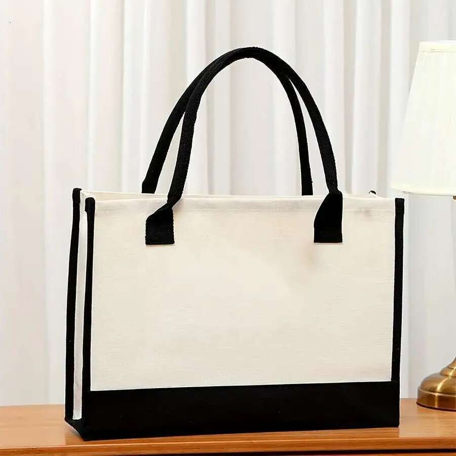 1pc Casual Style Large Capacity Tote Women, Reusable Waterproof ing, Thick Canvas Shoulder Bag for Travel and Beach Vacation
