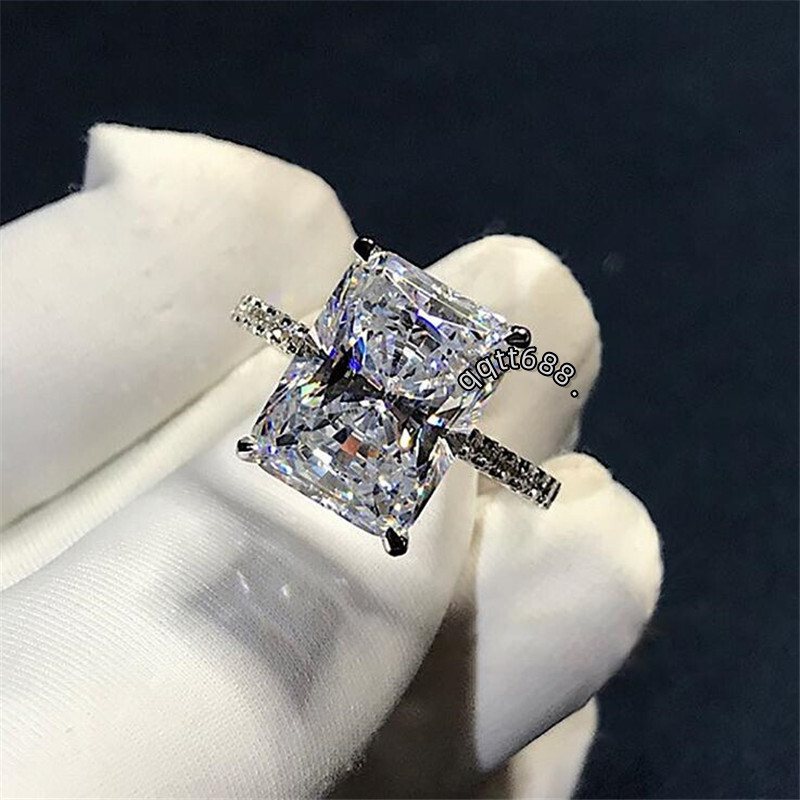 5CT Stunning Luxury Jewelry 925 Sterling Silver Princess Cut White Topaz CZ Diamond Eternity Ring Women Wedding Engagement Band Ring Gift