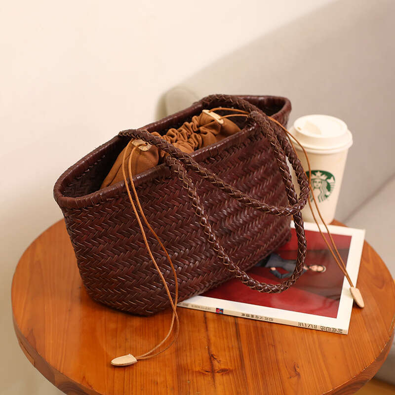 Tote Bag Braided Handbag Dragon Diffusion Same Style French First Layer Cowhide Woven Handbag For Women Ins Genuine Leather Basket Bag Shoulder Bag