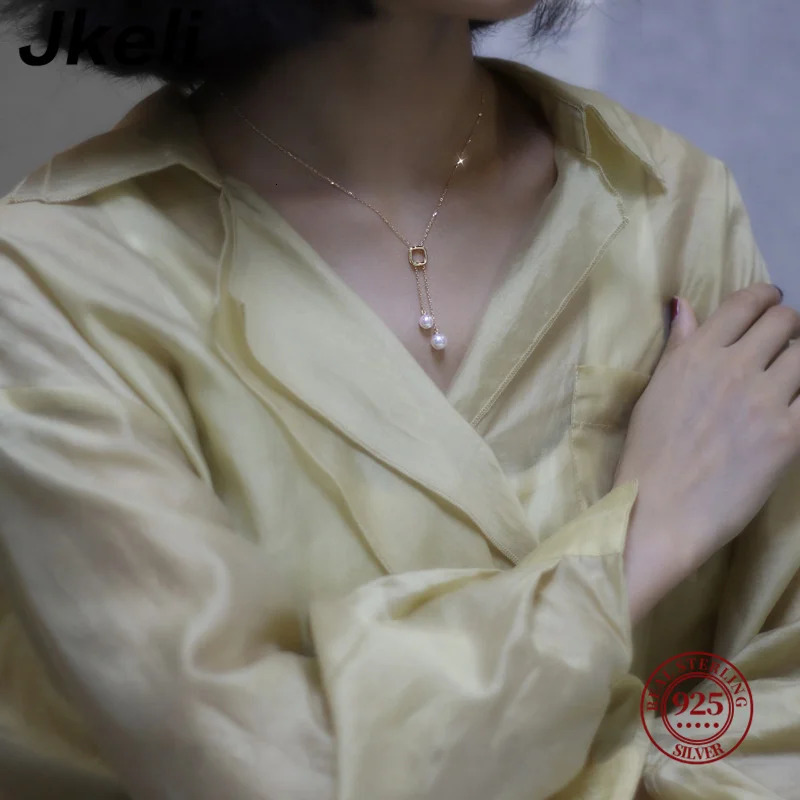 Japanese S925 Sterling Silver Double Pearl Necklace Y-shaped Long Tassel Premium Light Fashion Sweater Chain 250520