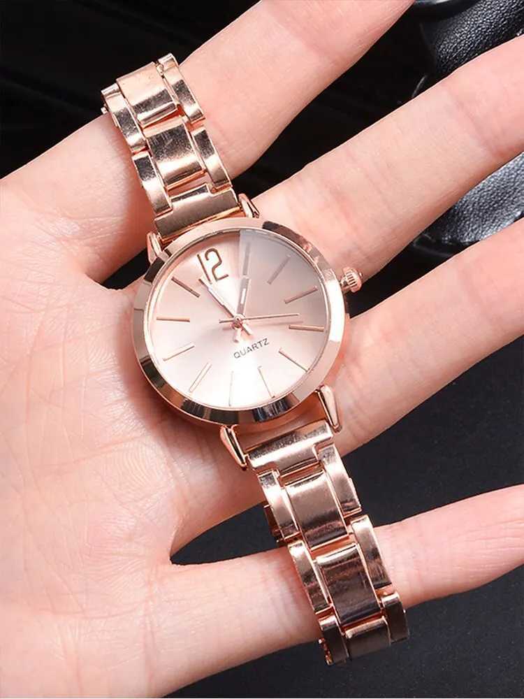 2pcs Womens Fashion Simple Steel Band Quartz Watch+LOVE Bracelet SetXJ250527
